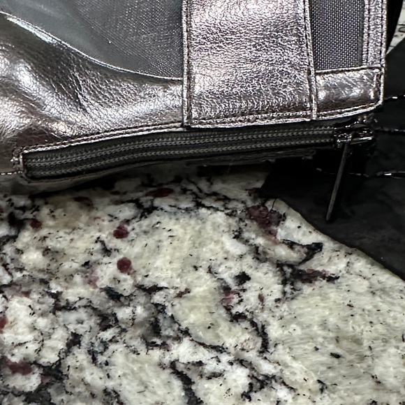 Karl Lagerfeld Metallic Gray Heeled Boots with Crystal Accents - Picture 4 of 5